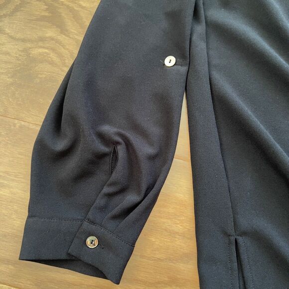 Susan Graver Shirt Size 16 Black Stretch Woven Button Front Long Sleeve Pockets - Picture 7 of 12